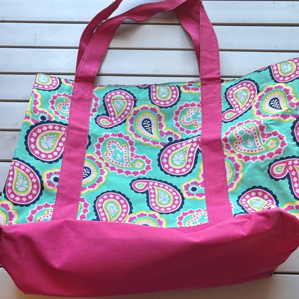 WB Pink and Blue Paisley Tote with a G monogram. - Picture 4 of 9